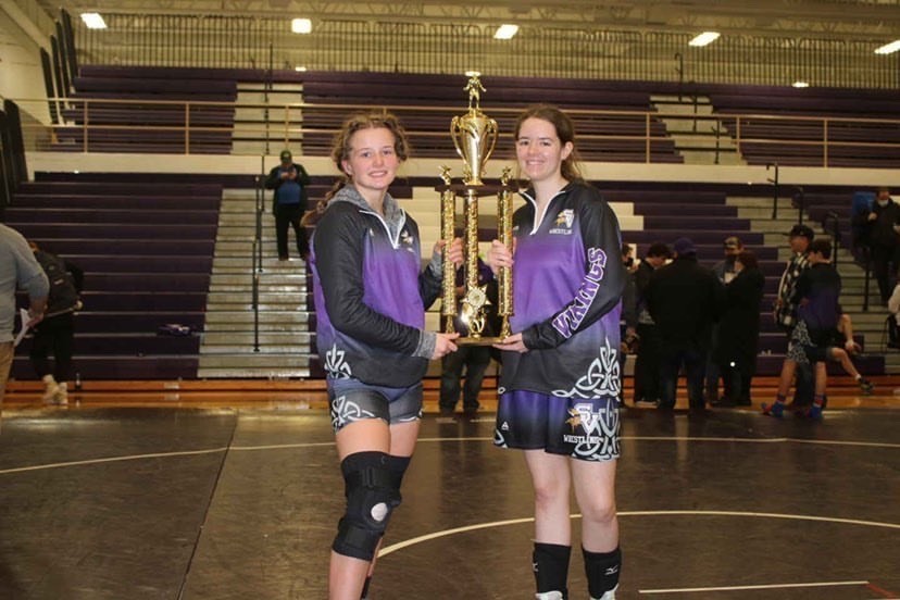 Swan Valley Wrestlers Julia Hans and Kennady Tiitola